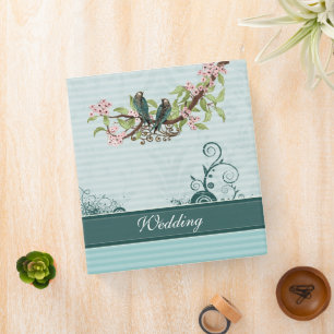 Vintage Love Birds Aqua Teal Pink Wedding Planner Binder