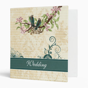 Vintage Love Birds Aqua Teal Pink Wedding Planner Binder