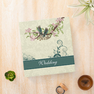 Vintage Love Birds Aqua Teal Pink Wedding Planner Binder