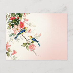 Vintage Love Birds blush pink white Postcard