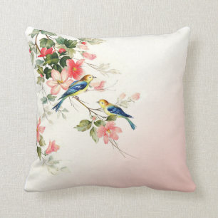 Vintage Love Birds   blush pink white Throw Pillow