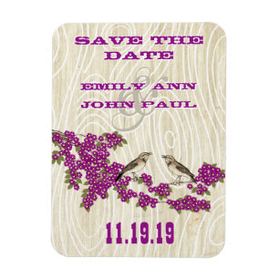 Vintage Love Birds Cherry Blossom Save the Date Magnet