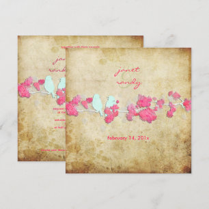 Vintage love birds/colourful blossoms invitation