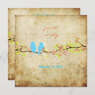 Vintage love birds/colourful blossoms invitation