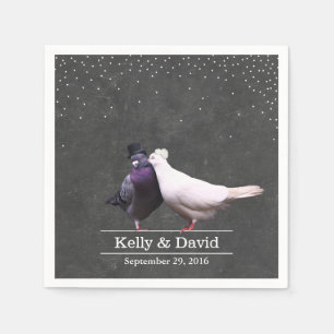 Vintage Love Birds Confetti Chalkboard Wedding Napkin