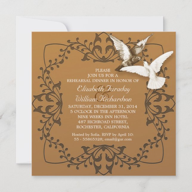 vintage love birds rehearsal dinner invitations (Front)