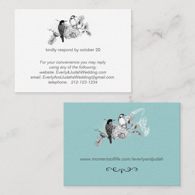 Vintage Love Birds Rustic Woodpeckers RSVP Enclosure Card (Front/Back)