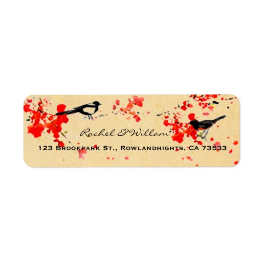Vintage Love Birds Sakura Spring Wedding Return Address Label
