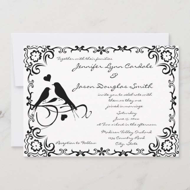 Vintage Love Birds Scroll Frame Wedding Invitation (Front)