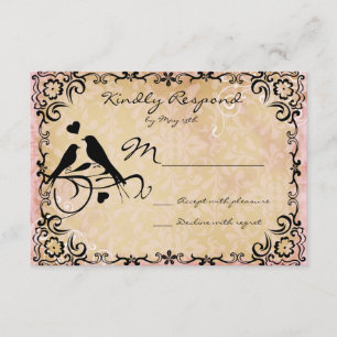 Vintage Love Birds Scroll Frame Wedding RSVP Cards