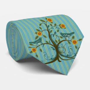 Vintage Love Birds Swirl Tree Stripe Wedding Tie
