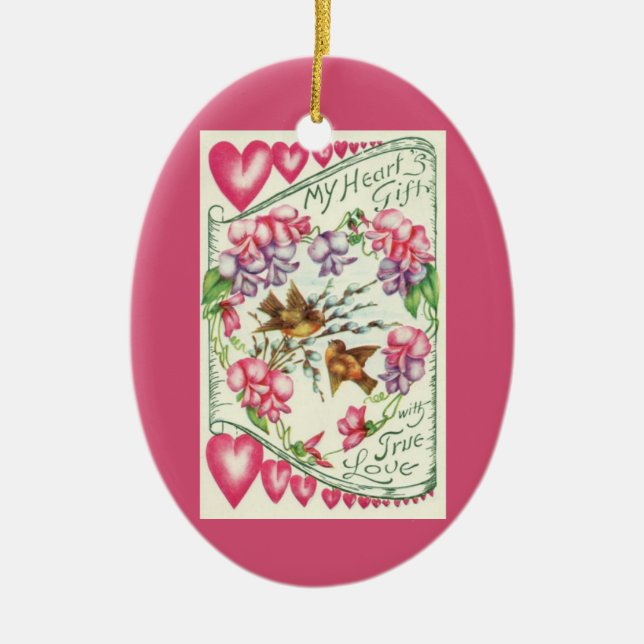 Vintage Love Birds Valentine's Day Ornament (Front)