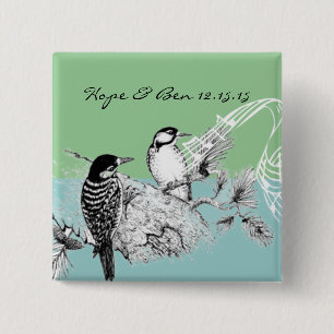 Vintage Love Birds Wedding Invitation 2 Inch Square Button