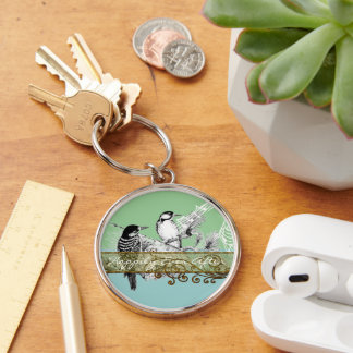 Vintage Love Birds Wedding Invitation Keychain
