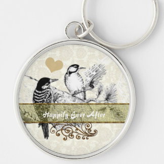 Vintage Love Birds Wedding Invitation Keychain