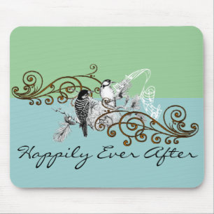 Vintage Love Birds Wedding Invitation Mouse Pad