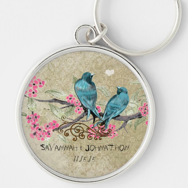Vintage Love Birds Wedding Key Chain (Front)