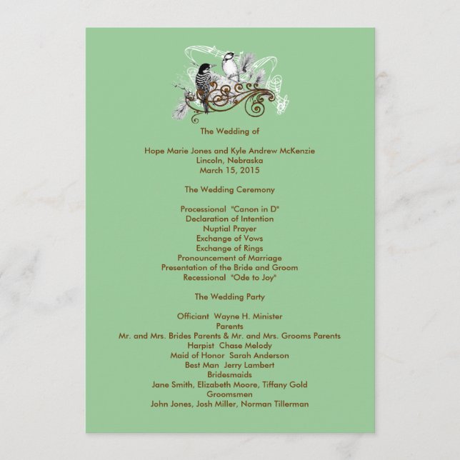 Vintage Love Birds Wedding Program (Front)