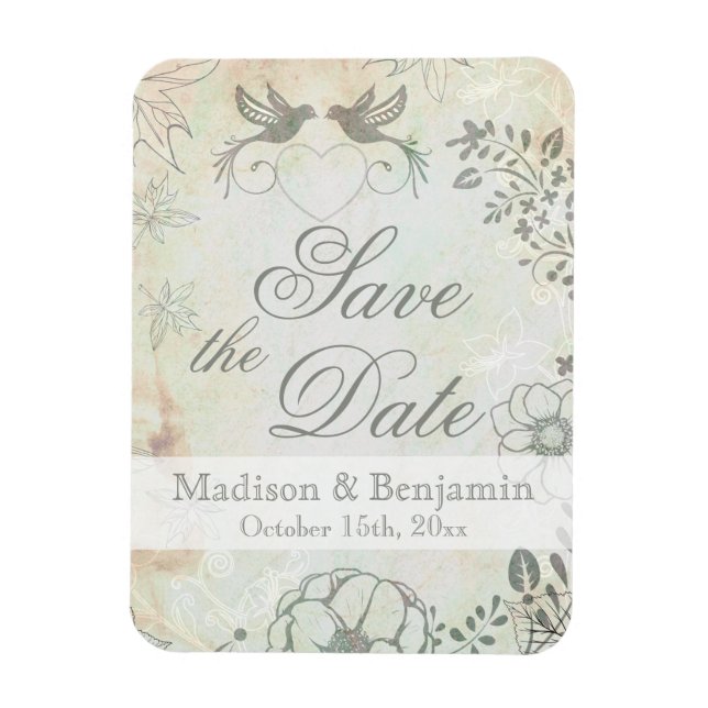Vintage Love Birds Wedding Save the Date Magnet (Vertical)