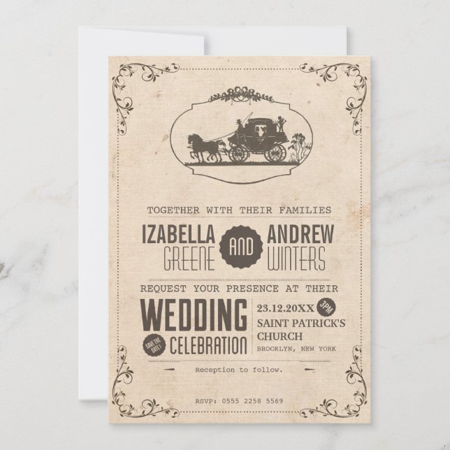 Vintage Love Carriage Wedding Invitation (Front)