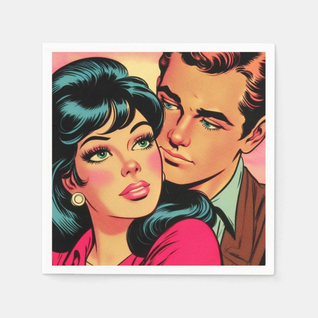 Vintage Love Couple Comics Napkin (Front)