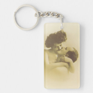 Vintage love couple kissing sepia illustration