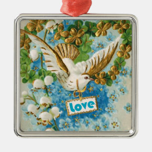 Vintage Love dove blue white flowers ornament