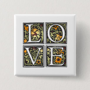Vintage Love Floral Typography   Pin Button