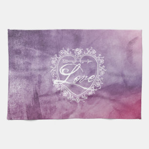 Vintage Love Heart Colourful Watercolor Kitchen Towel