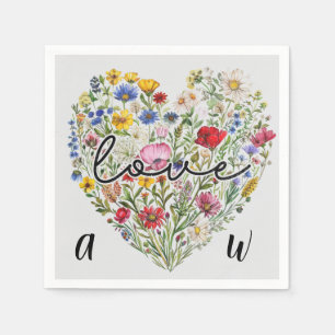 Vintage Love Heart Floral Wildflowers Initial Napkin