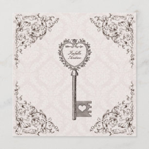 Vintage Love Key Wedding Invitation
