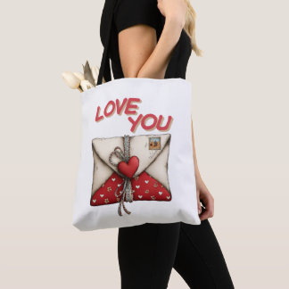 Vintage Love Letter Valentine Heart Tote Bag