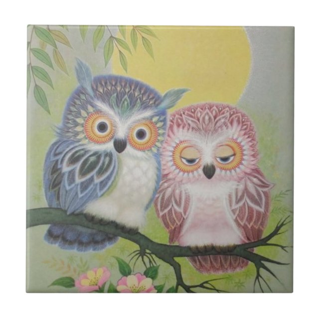 Vintage Love Owls Tile (Front)