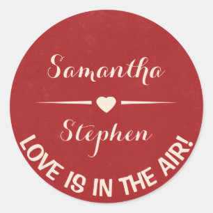 Vintage Love Personalized Red Burgundy Wedding Classic Round Sticker