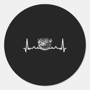 Vintage Love Pufferfish Heartbeat Puffer Fish  Classic Round Sticker