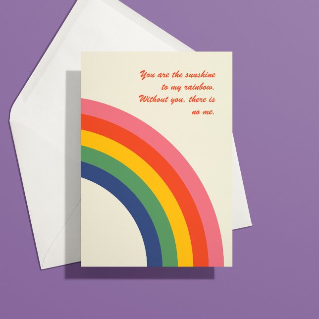 Vintage Love Rainbow Mothers Day Card (Retro rainbow card for mom that reads you are the sunshine to my rainbow, without you there is no me)
