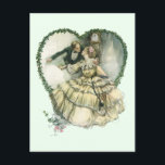 Vintage Love, Romantic Christmas Save the Date Announcement Postcard<br><div class="desc">Easy to customize Save-the-Date postcard! 
Vintage illustration love and romance image by Harrison Fisher,  1908. A Victorian couple dressed in a tuxedo and wedding gown kissing after their wedding vows inside of a heart made of holly. The happy newlyweds kiss. Great image to use for a December wedding.</div>