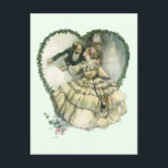 Vintage Love, Romantic Christmas Save the Date Announcement Postcard<br><div class="desc">Easy to customize Save-the-Date postcard! 
Vintage illustration love and romance image by Harrison Fisher,  1908. A Victorian couple dressed in a tuxedo and wedding gown kissing after their wedding vows inside of a heart made of holly. The happy newlyweds kiss. Great image to use for a December wedding.</div>