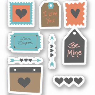Vintage Love Tickets & Hearts with typography Stic