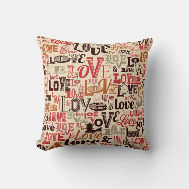 Vintage Love Typography Throw Pillow (Front)