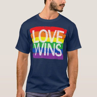 Vintage Love Win Rainbow Peace Sign Pride Lesbian  T-Shirt