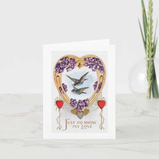 Vintage Lovebirds Bluebirds Valentine's Day Card (Front)
