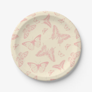 Vintage Lovely Pink Butterfly Paper Plate