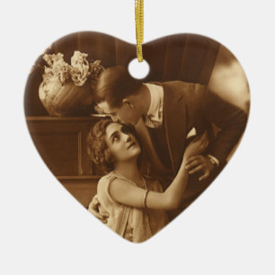 Vintage Lovers,  Love Romance Romantic Music Ceramic Ornament
