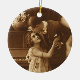 Vintage Lovers,  Love Romance Romantic Music Ceramic Ornament