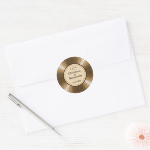 Vintage LP Vinyl Gold Record Musician Wedding Classic Round Sticker