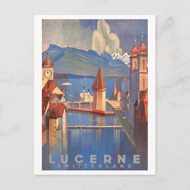 Vintage Lucerne Switzerland Travel Poster Postcard (Front)