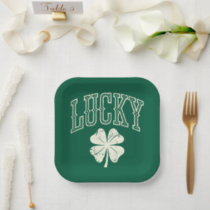 Vintage Lucky Clover St Patrick's Day Paper Plate