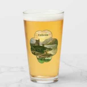 Vintage Lucky Gold Shamrock with an Irish Castle Glass