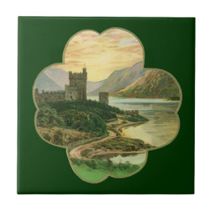 Vintage Lucky Gold Shamrock with an Irish Castle Tile